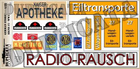German Shop/Store Signs #1 - WW2 - 1/35 Scale - Duplicata Productions