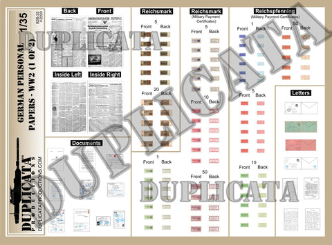 German Personal Papers - WW2 - 1/35 Scale (2 sheets) - Duplicata Productions