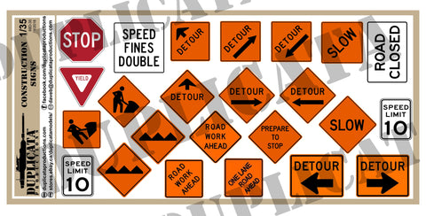Road/Highway Construction Signs - 1/35 Scale - Duplicata Productions